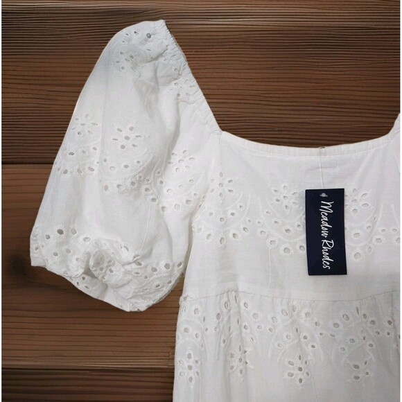 Meadow Rhodes Tiered Eyelette Maxi Dress Womens SM Balloon Sleeve Smocked NWT - Picture 3 of 6